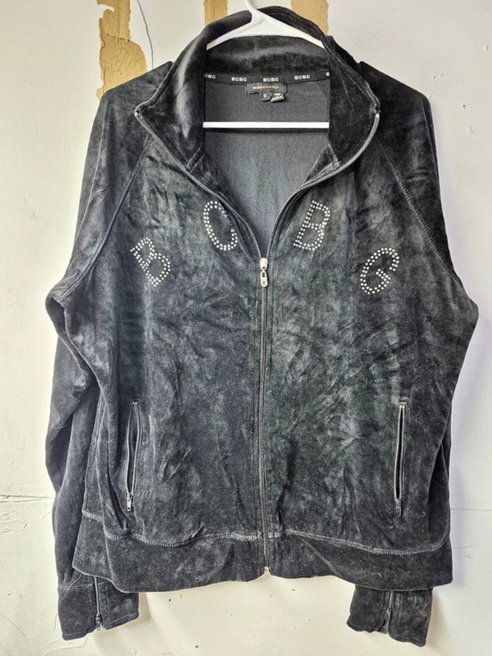 BCBGMAXAZRIA Velvet Black Embellished Full-Zip Jacket Size IX Like New